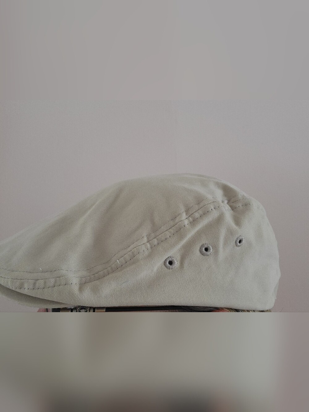 Beige Canvas Baseball Cap with Plaid Lining